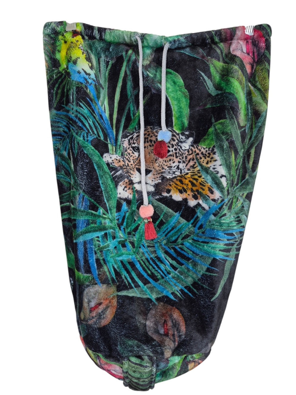 Johnny Was Plush Fleece Leopard Floral Drawstring Bag Womens OS 15x20